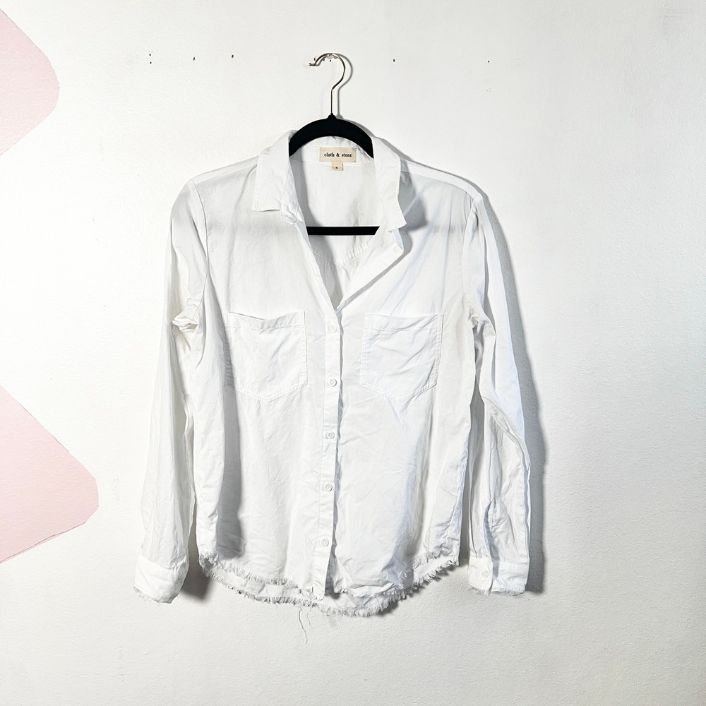 Cloth‎ & Stone Button Shirt Women's Small White Frayed Coastal Vacation